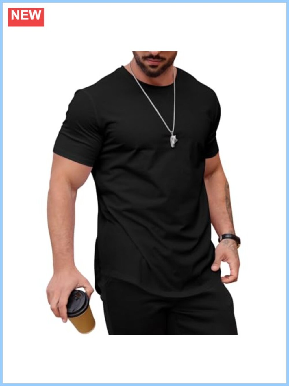 Longline Crewneck Tee Men's Hipster Hip Hop Casual Cotton Blend Short Sleeve